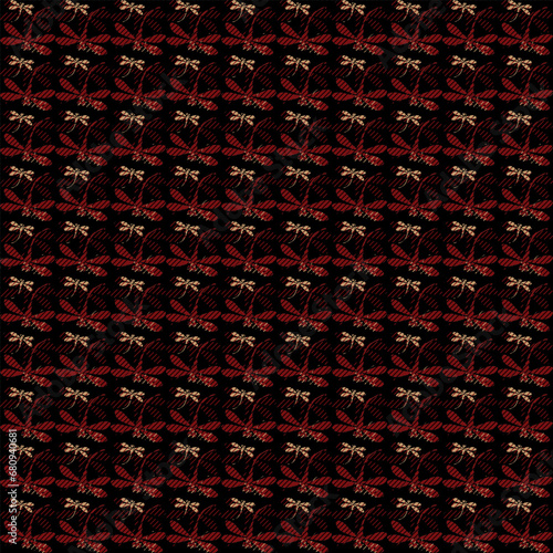 Dragonfly Seamless repeat pattern background, abstract motif minimalist classic colorful with line grid