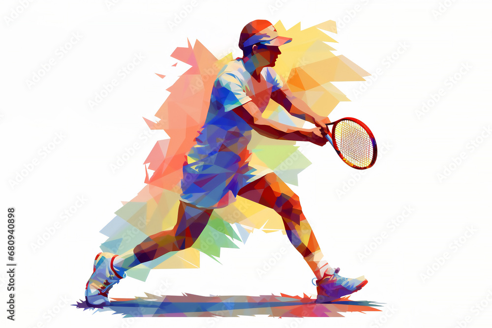 Abstract watercolour painting of an athlete male tennis player at a match sport tournament event, exemplifying athleticism and competitive spirit, computer Generative AI stock illustration image
