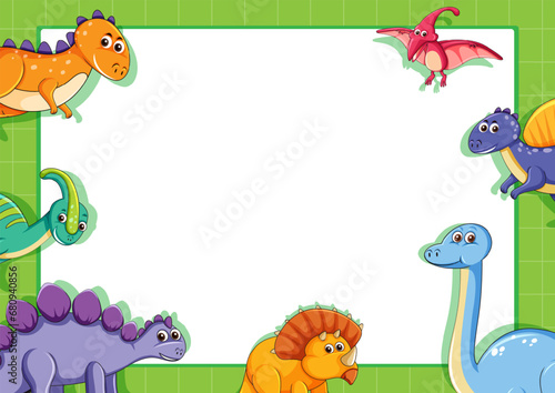 Fototapeta Naklejka Na Ścianę i Meble -  Dinosaur Cartoon Character on Border Frame Template