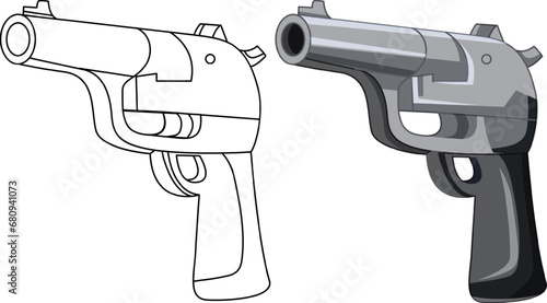 Simple Cartoon Gun and Doodle Outline for Coloring Pages