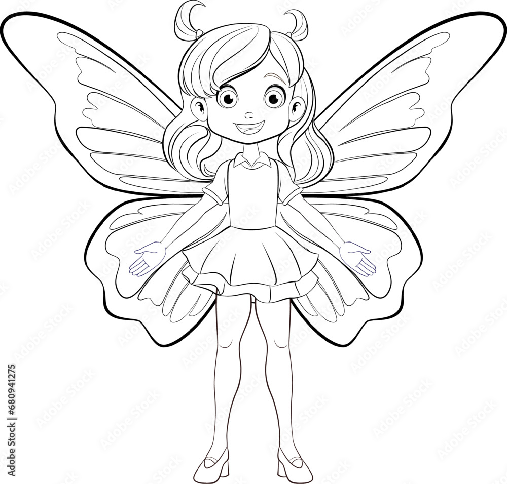 Butterfly Winged Cartoon Girl: A Whimsical Vector Illustration Butterfly Winged Cartoon Girl: A Whimsical Vector Illustration