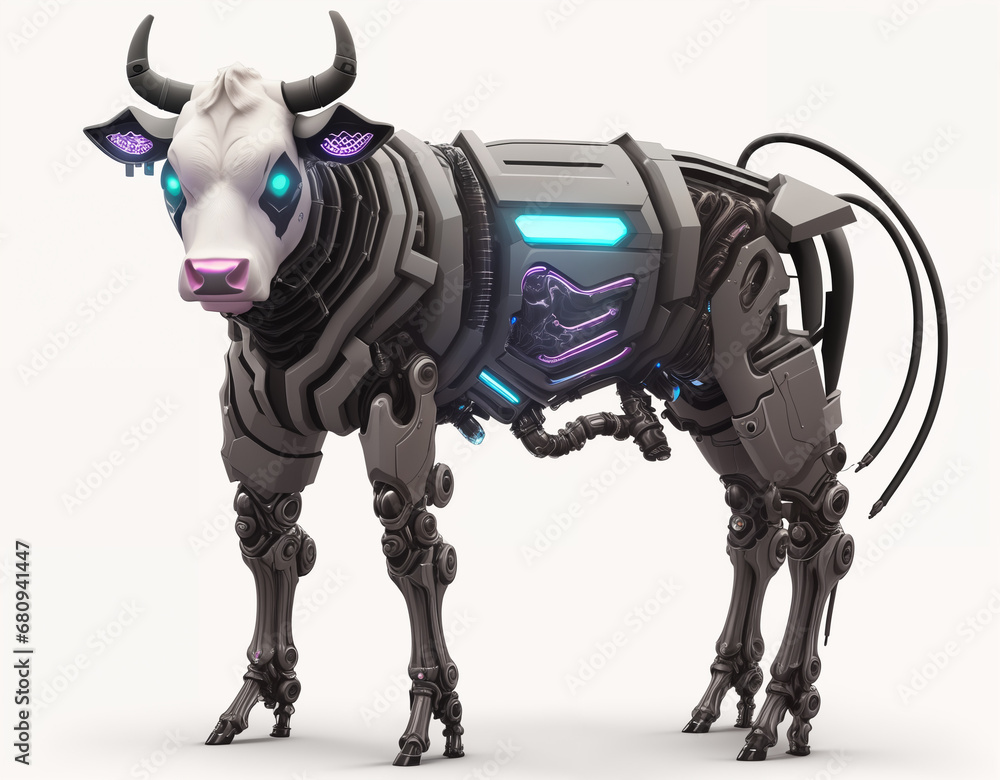 Cow cyborg. Digital illustration. Generative AI. Cow cyborg. Digital illustration. Generative AI.