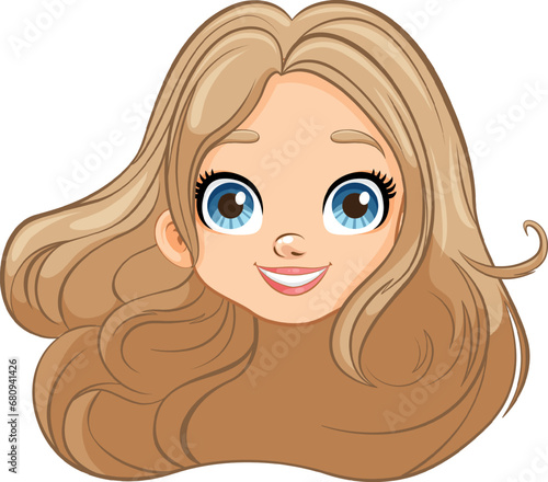 Smiling Woman with Big Eyes and Long Brown Hair