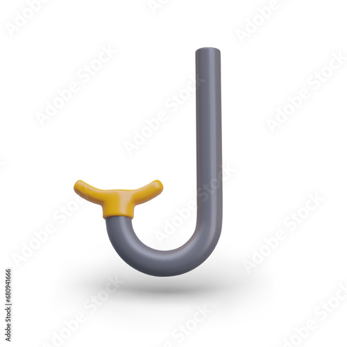 Tube with yellow mouthpiece for scuba diving. Equipment for snorkeling. Color realistic vector illustration. Accessory for shallow immersion in water. Icon for scuba diving accessories shop