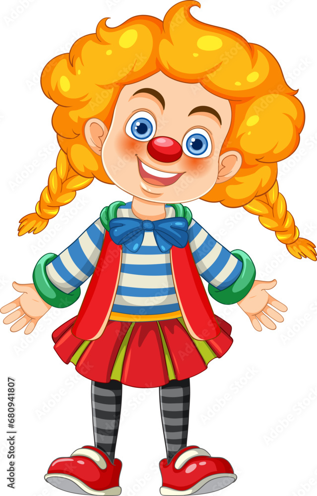 Adorable Girl Wearing Clown Costume with Vector Illustration Adorable Girl Wearing Clown Costume with Vector Illustration