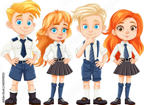 Group of Male and Female Friends in Cartoon Uniform