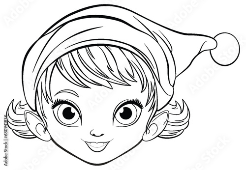Cute Girl Cartoon Head Wearing Christmas Hat