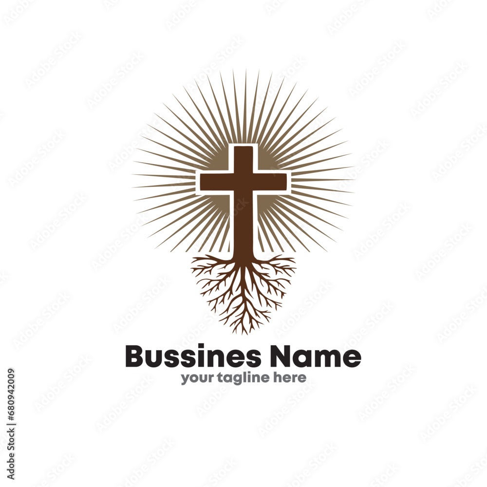 Logo atau label gereja. Doa, konsep agama. Ilustrasi vektor vintage
