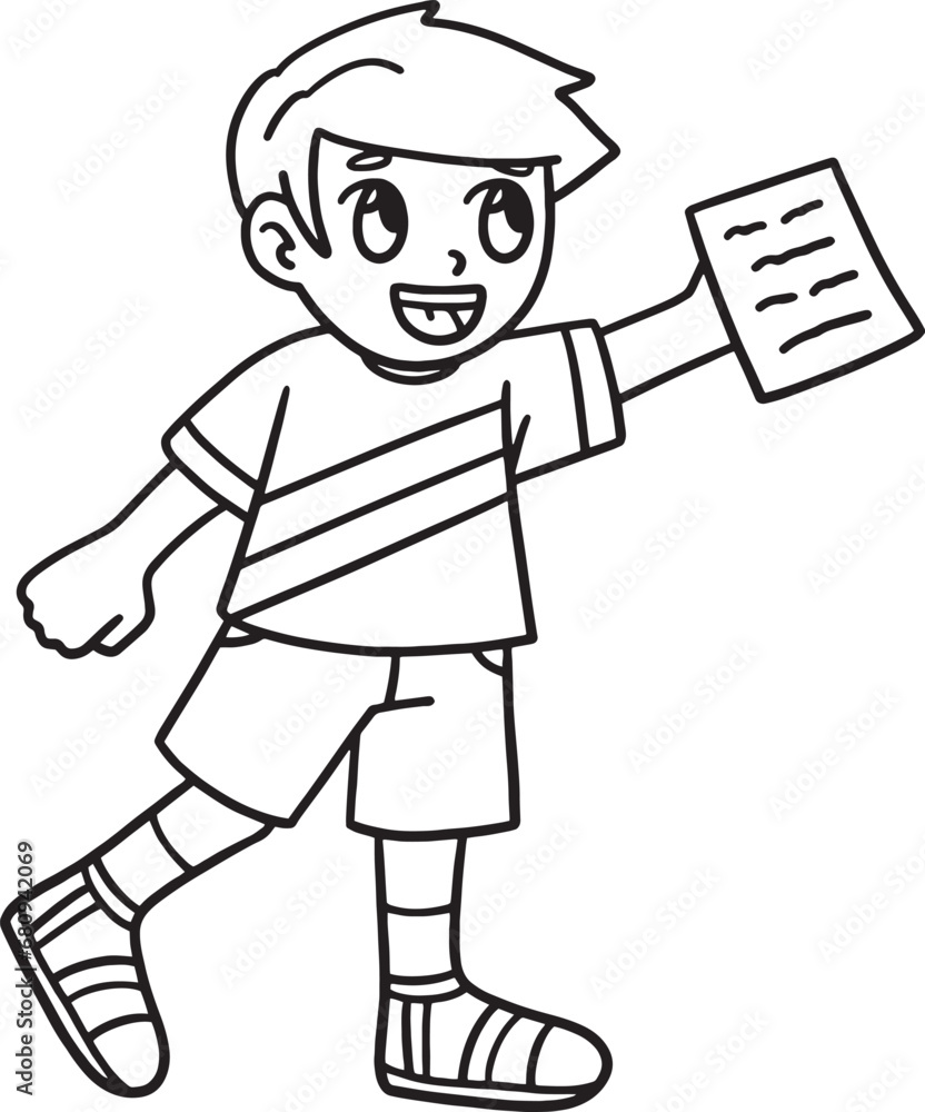 Boy Holding a Letter Isolated Coloring Page 