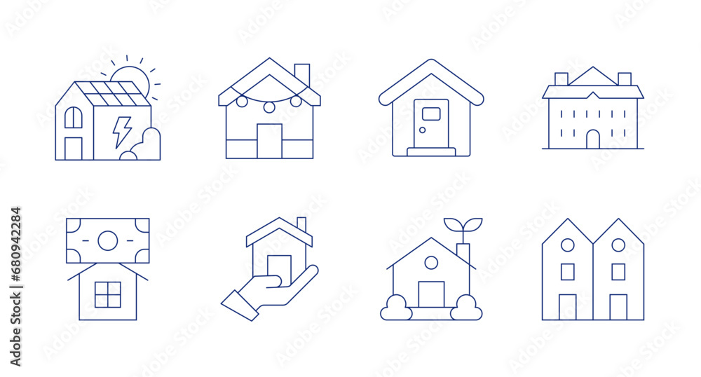 Home icons. Editable stroke. Containing eco house, home, home insurance, eco home, decoration, manor, chalet.