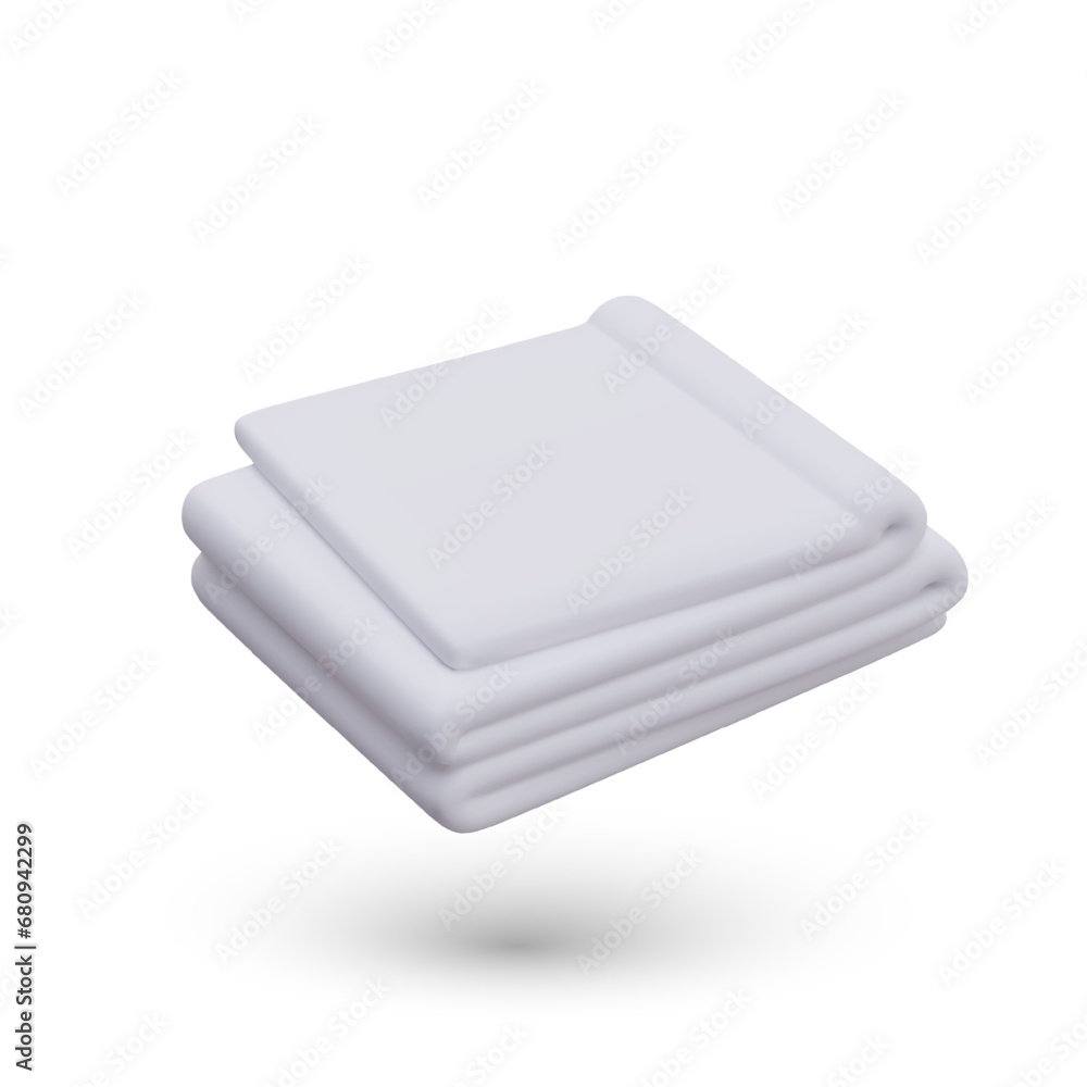 White folded towel, top view. Realistic bed set. Isolated vector image with shadow. Template for manufacturers and sellers of fabrics, bedding. Modern design White folded towel, top view. Realistic bed set. Isolated vector image with shadow. Template for manufacturers and sellers of fabrics, bedding. Modern design