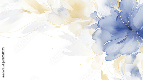 a painting of a blue flower on a white background. Abstract Indigo Florals background. VIP
