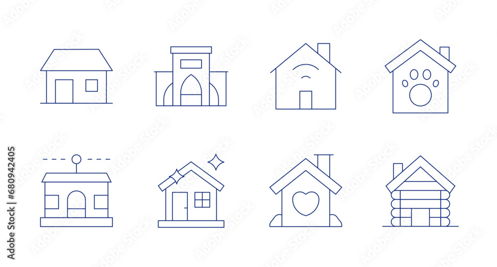 Home icons. Editable stroke. Containing house, home automation, wood house, home sweet home, house cleaning, pet.