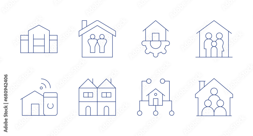 Home icons. Editable stroke. Containing house, smart house, home automation, home network, terraced house, family, roommate.