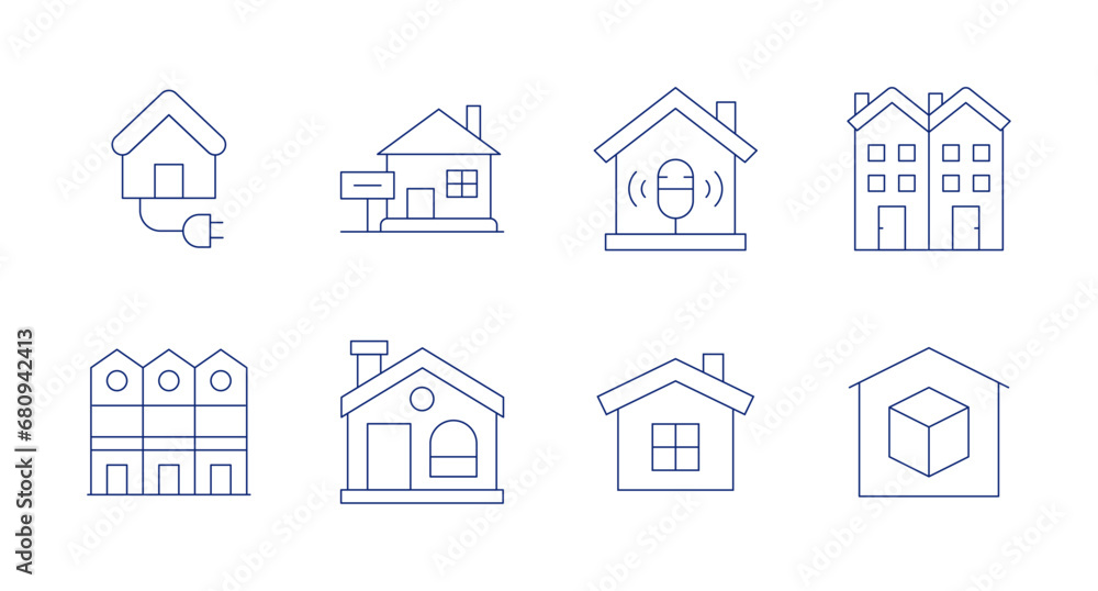 Home icons. Editable stroke. Containing house, houses, smart home, house for sale, semi detached, storage.