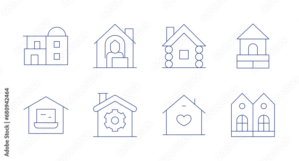 Home icons. Editable stroke. Containing house, working at home, wooden house, work from home, home repair, wood house, twin.