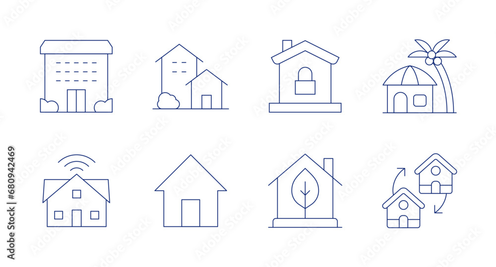 Home icons. Editable stroke. Containing retirement home, smart home, home security, eco house, house, home, move, resort.