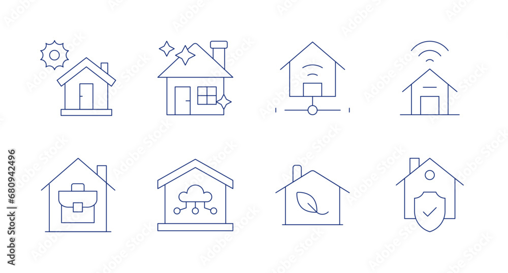 Home icons. Editable stroke. Containing smart house, home, home network, green house, house, smart home.