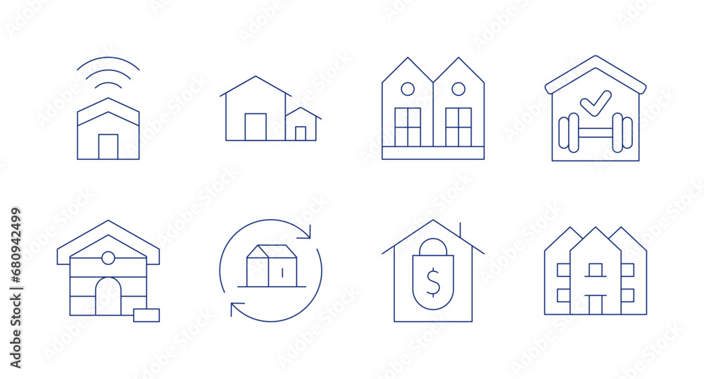 Home icons. Editable stroke. Containing smart home, dog house, houses, home insurance, neighborhood, home, house.