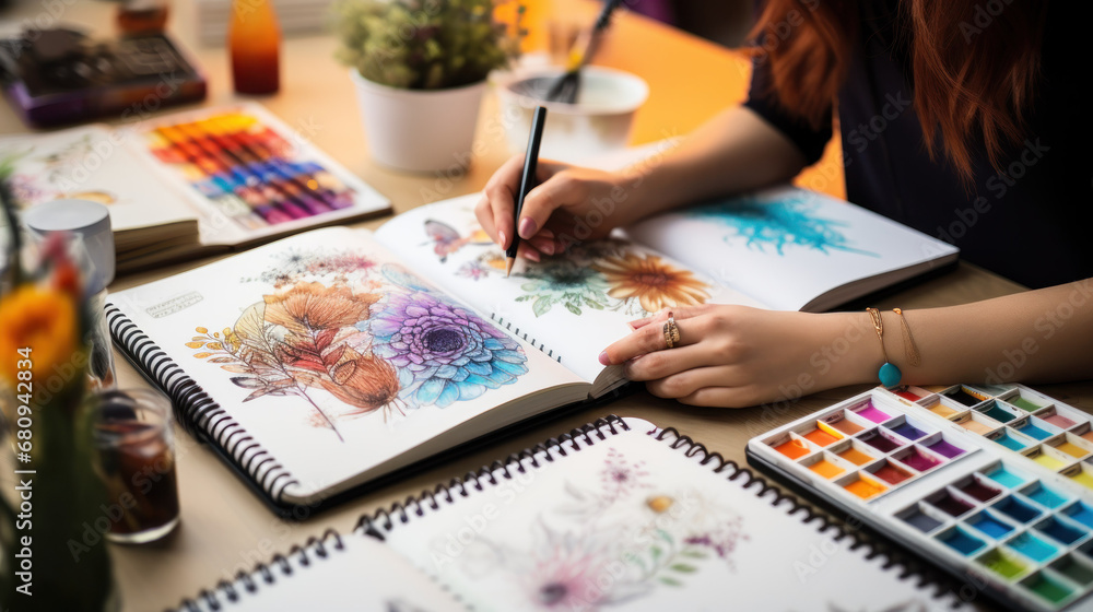 Artist Sketching in a Personal Planner Book Artist Sketching in a Personal Planner Book