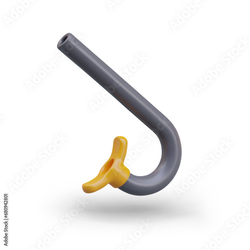 Realistic snorkel. Vector object in tilted position. Accessory for breathing under water. Device for summer entertainment and sea, ocean, lake. Isolated image