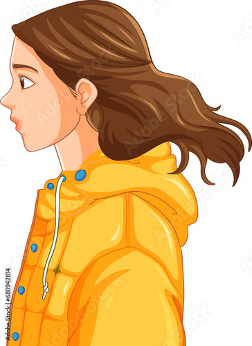 Side of teen woman cartoon