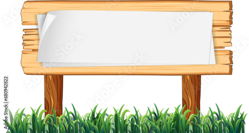 Blank Wooden Signboard with Green Grass