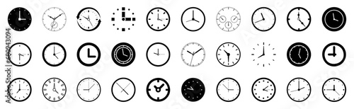 Black clock icon collection on a white background. Deadline clock icon collection. Set of stopwatch, time, clock icons