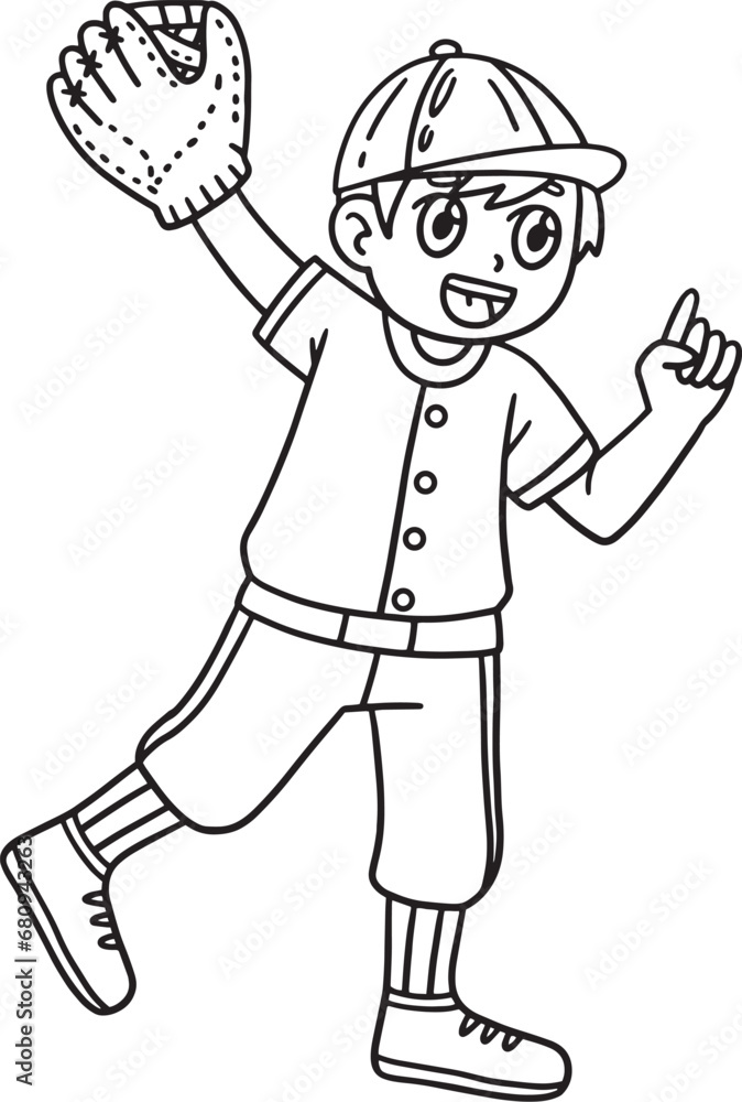 Baseball Boy Pitcher Waving Isolated Coloring Page Baseball Boy Pitcher Waving Isolated Coloring Page