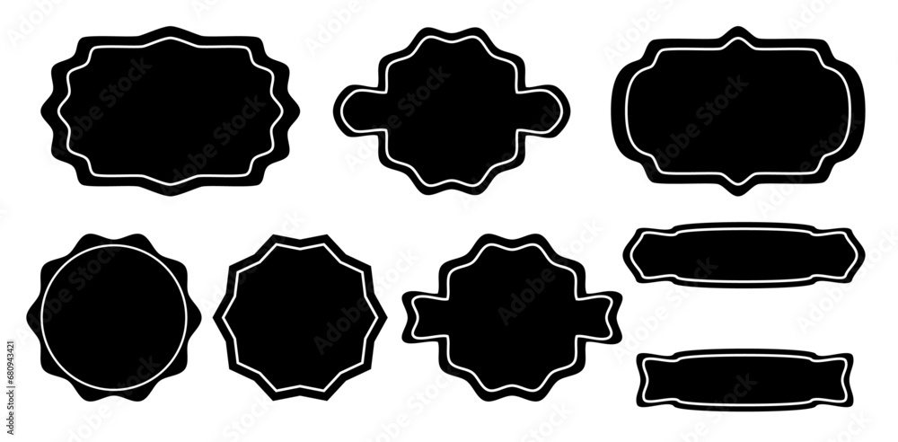 Etiquetas, pegatinas, marcos decorativos vintage, retro. Insignia de boda, pegatina de venta  o descuento, tarjeta de invitación. Conjunto de símbolos vectoriales