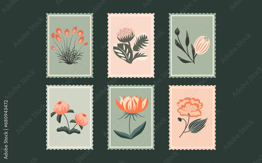 A set of postcards with a variety of botanical plants and flowers. Miniature images of endangered flora. For wedding invitations, parties,сards. A set of postcards with a variety of botanical plants and flowers. Miniature images of endangered flora. For wedding invitations, parties,сards.