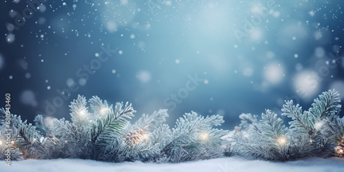 Christmas winter background with snow blurred bokeh Merry happy new year greeting card with copy space © zunaira