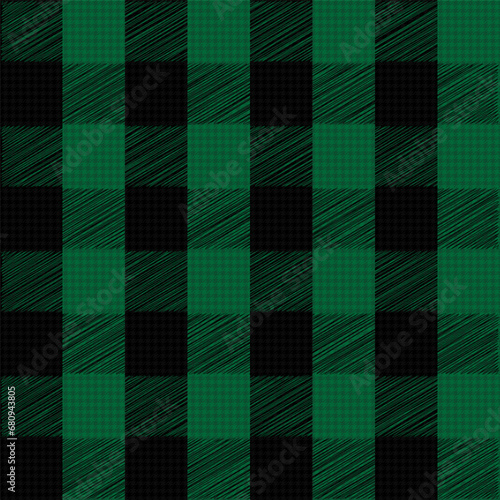 Buffalo Check Plaid Seamless Vector Pixel Patterns in Black and Green
