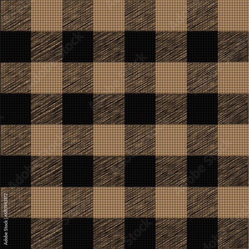 Buffalo Check Plaid Vector Pixel Patterns in Black and Beige.