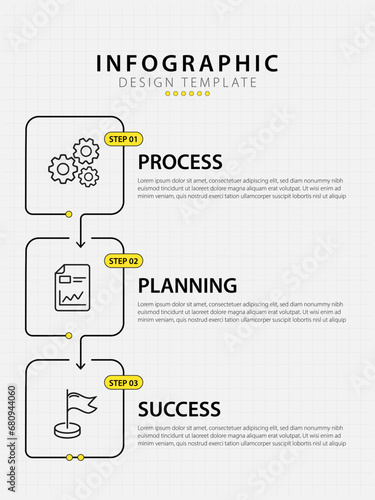 Timeline Creator infographic template. 3 Step timeline journey, calendar Flat simple infographics yellow design template. presentation graph. Business concept with 3 options, vector illustration.