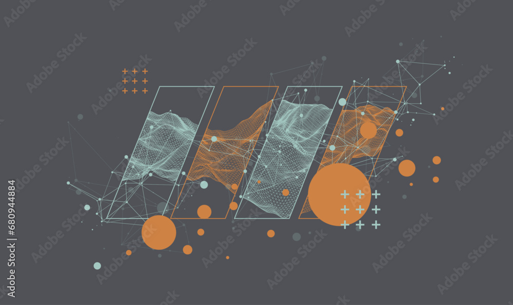 Modern science or technology elements. Trendy abstract background. Cyberspace surface illustration. Hand drawn vector. - obrazy, fototapety, plakaty 