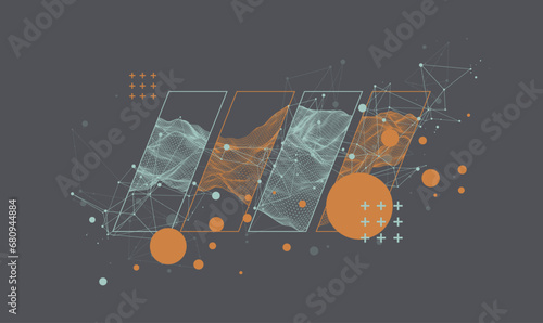 Modern science or technology elements. Trendy abstract background. Cyberspace surface illustration. Hand drawn vector.