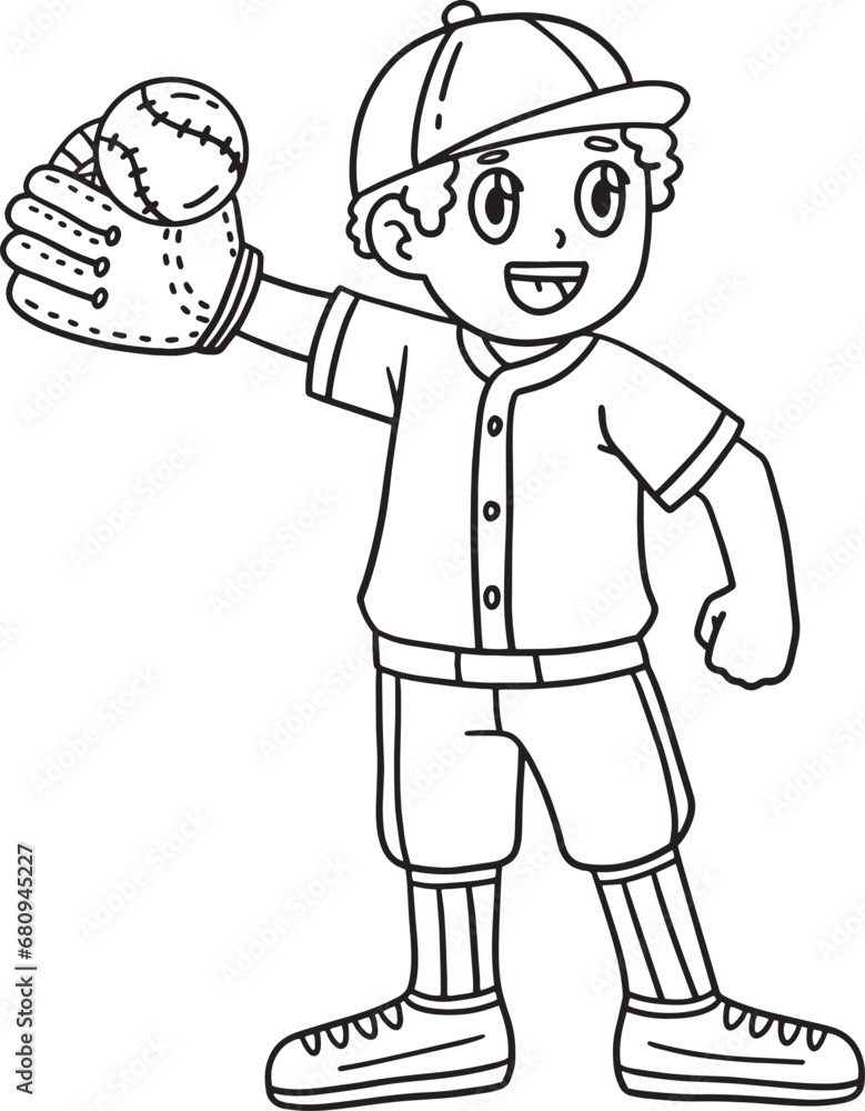 Boy Raising Baseball Isolated Coloring Page 