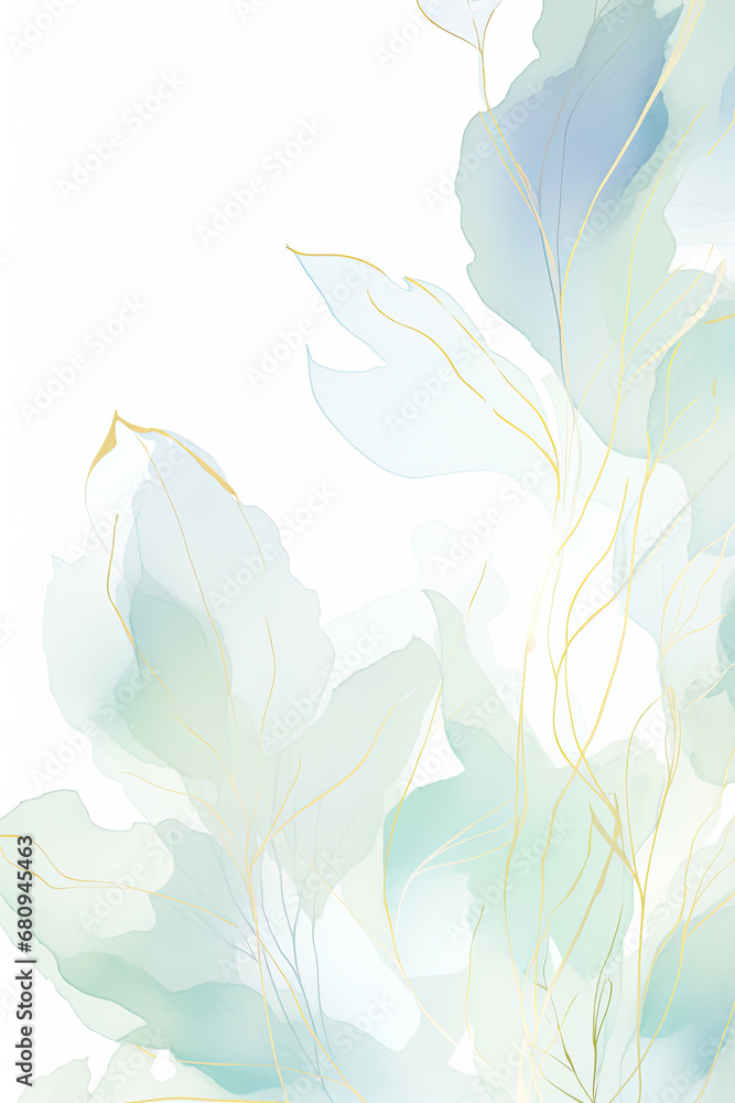 . Abstract Mint color flower and botanical leaves background. VIP Invitation and celebration card.