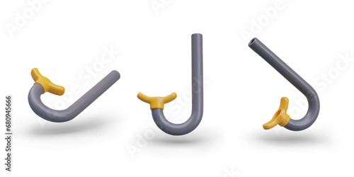 Collection of snorkels in black and yellow colors for driver. Diving gear set concept. Concept of diving equipment. Vector illustration in 3d style on white background