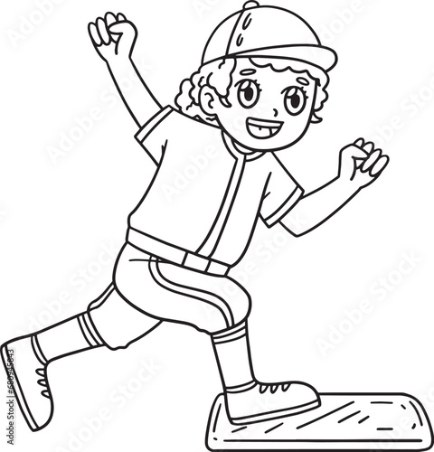 Baseball Girl Reaching Base Isolated Coloring Page © abbydesign