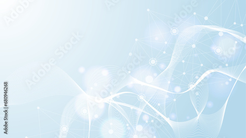 Modern health care abstract background with lines, dots and hexagons. Medical innovation banner template concept. Wave flow. Vector illustration.