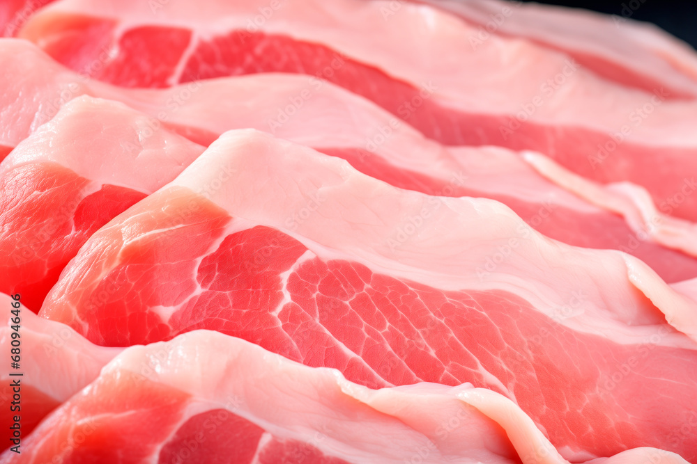 A close up of sliced homemade raw pork tenderloin on wooden board A close up of sliced homemade raw pork tenderloin on wooden board