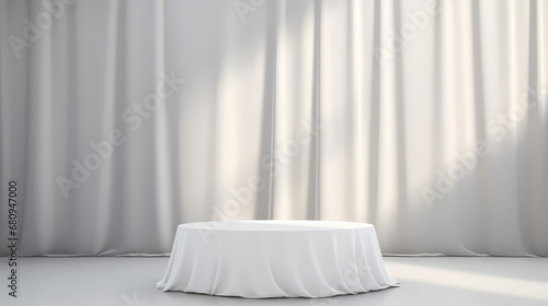 3d rendering white linen background exhibition stand  podium  stage  product commercial photography background  PPT background product cosmetics display