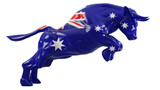 A charging bull with Australia flag on transparent background representing Australia bull stock market. 3d rendering
