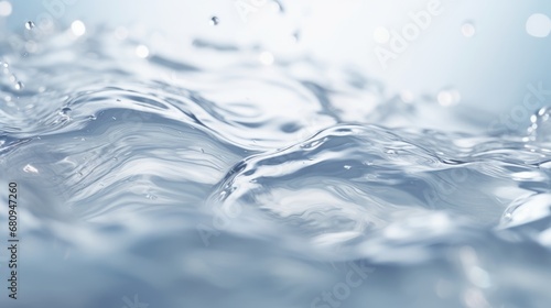 White water with ripples on the surface. Defocus blurred transparent white colored calm calm water surface texture with splashes and bubbles. Shiny pattern texture background with water waves