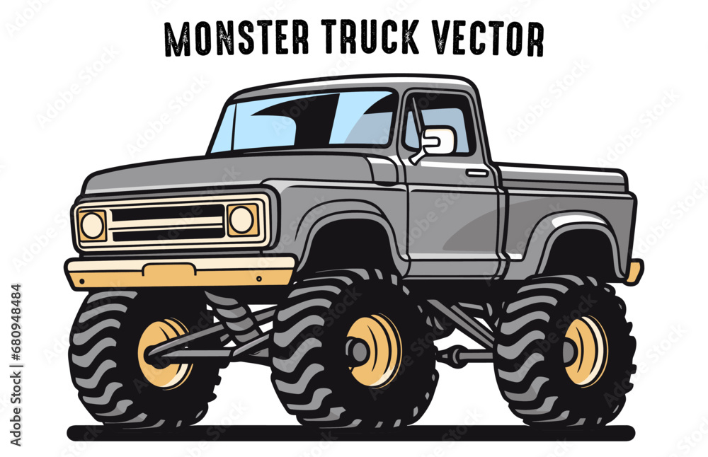 Vintage Monster Truck Vector illustration isolated on a White background