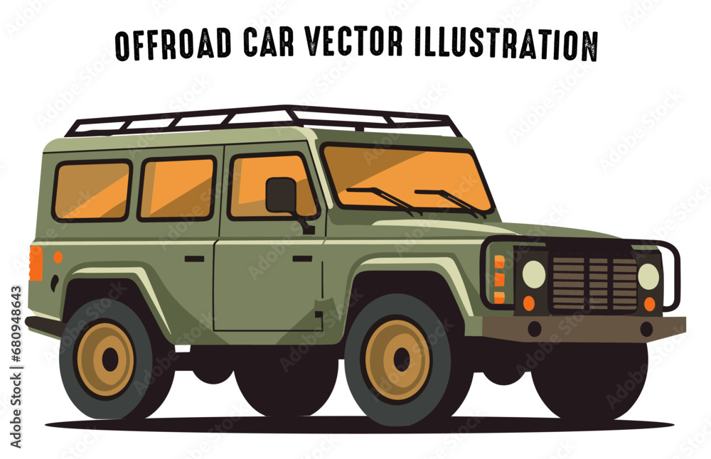 Vintage Offroad Jeep illustration, Offroad Car Vector isolated on a White background