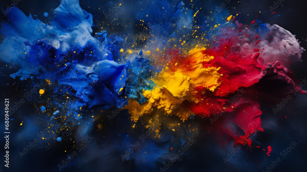 blue,pink,yellow flow of liquid explosion abstract colors background banner for copy space