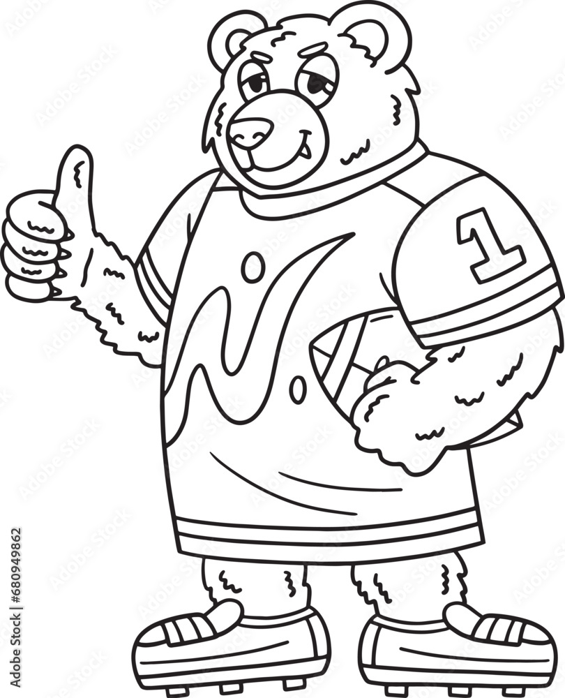 American Football Bear Mascot Isolated Coloring American Football Bear Mascot Isolated Coloring